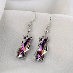 NWT Silver drop earrings with emerald-cut multi-colored zircon